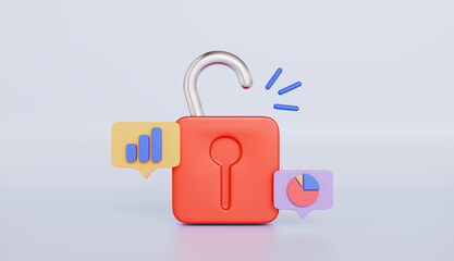 Lock sign with pie chart for business financial achievement unlocked concept