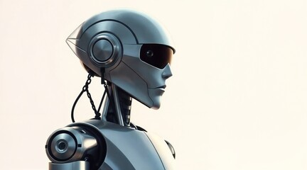 futuristic humanoid robot with sleek metallic body and polished helmet for use in sci fi design or advanced technology concepts