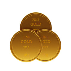 Realistic yellow brass or gold coin different views. 3D golden coins. Payment and investment, bank.