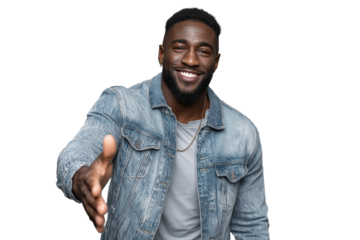 Smiling casual man offering handshake PNG with a transparent background

