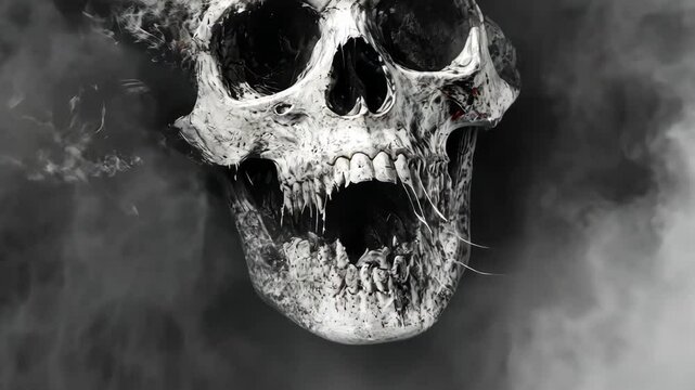 skull shrouded by smoke, ominous and dramatic, symbolic representation of death and mortality