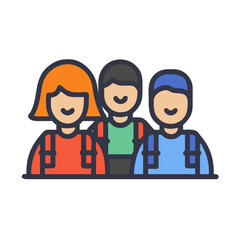 Three friendly cartoon students ready for school together