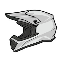 Clean and modern illustration of a white motocross or dirt bike helmet with a visor and open face design.