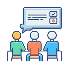 Meeting Icon Illustrating Feedback with Three People and Bubble