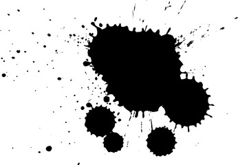black ink brush dropped splatter splash on white background