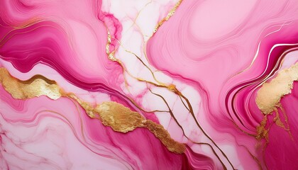 abstract pink marble marbled stone ink liquid fluid painted painting texture luxury background banner pink petals blossom flower swirls gold painted lines