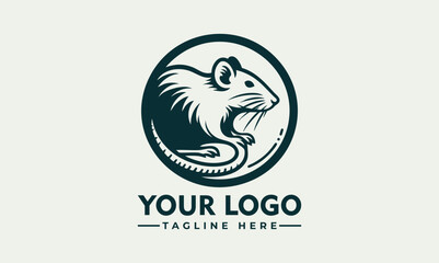 Fototapeta premium Stylized rat illustrated inside circular frame with curved water-like lines below feet. Animal concept 