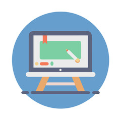 Online learning screen with pencil icon inside a circle