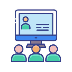 Online meeting with team members on computer screen vector