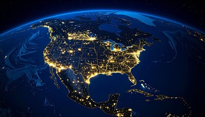 city lights illuminate north america from space during a clear night view showcasing urban areas and geography
