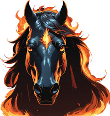 Horse head on fire vector art