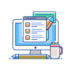 Digital project management and productivity tools vector illustration concept