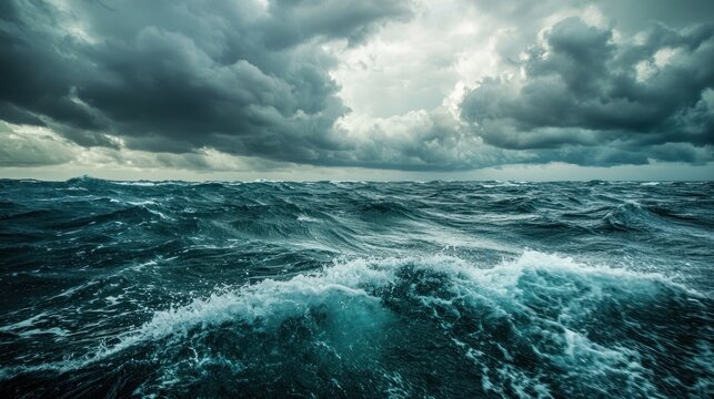 Dark clouds forming over the ocean, with the wind whipping up whitecaps