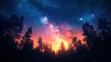 Obraz premium Galaxy with bright star clusters illuminating space