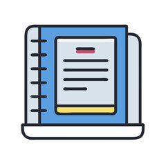 Stylized notebook illustration with rounded corners on White Background