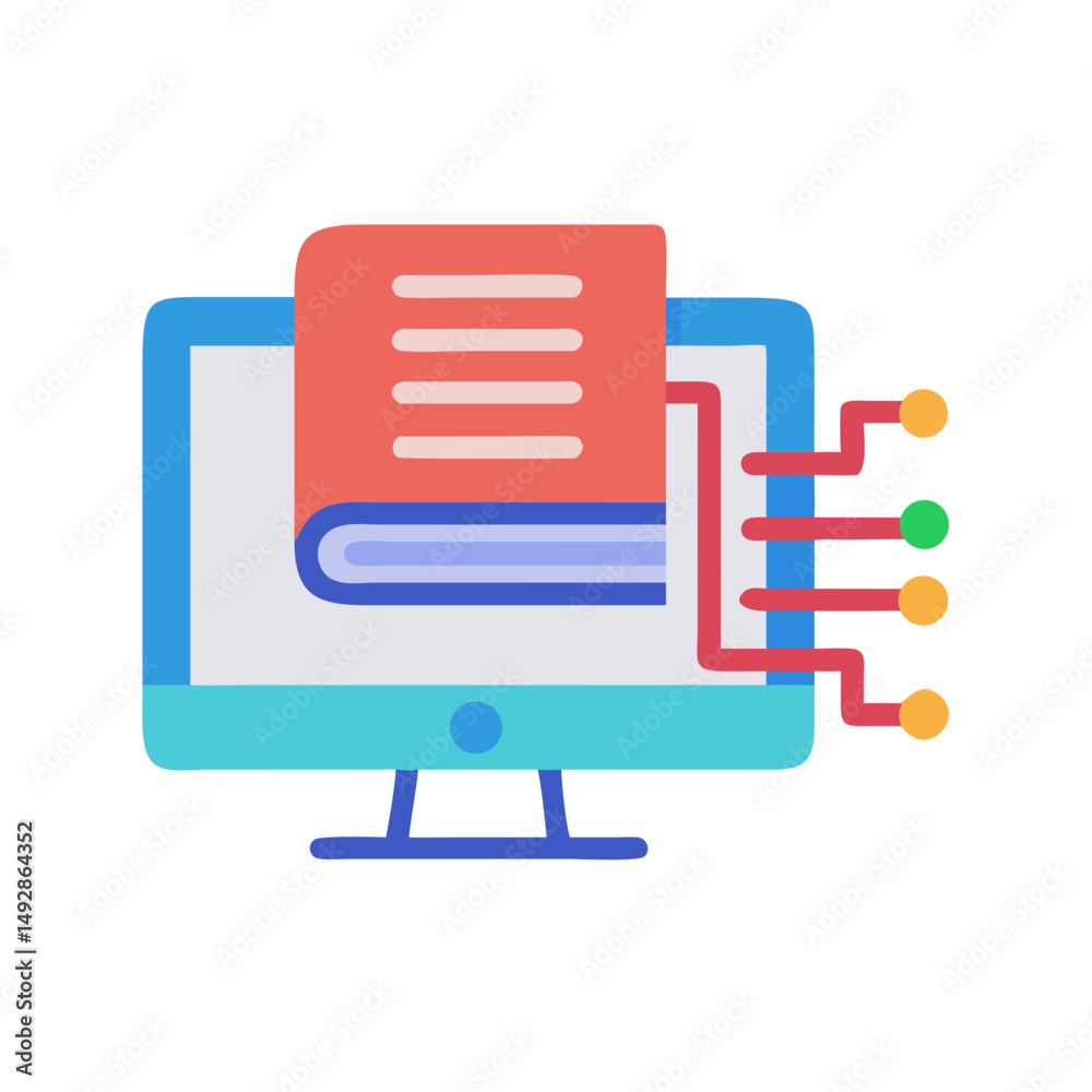 Aufkleber Computer screen displaying document with connected data points flat