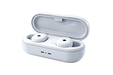 Wireless earbuds in charging case PNG with a transparent background

