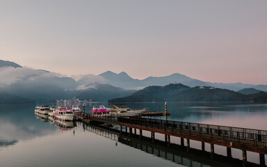 One of the eight scenic spots of Sun Moon Lake. The lake is clear and calm, and there is ink-colored mist in the morning.