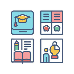 Education and Learning Icon Set Illustration on White Background