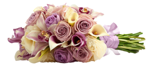 Elegant bouquet of roses and calla lilies.