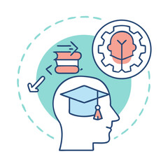 Knowledge acquisition and processing displayed with stylized graphic elements