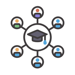 Graduation cap with networked learning community illustration symbol