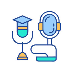 Online education and podcasting concept flat design vector illustration