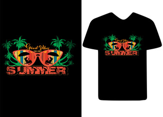 Summer vibes t-shirt design vector cheerful illustration. Creative summer vibes t-shirt collection.