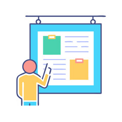 Flat design presentation with person at billboard pointing finger