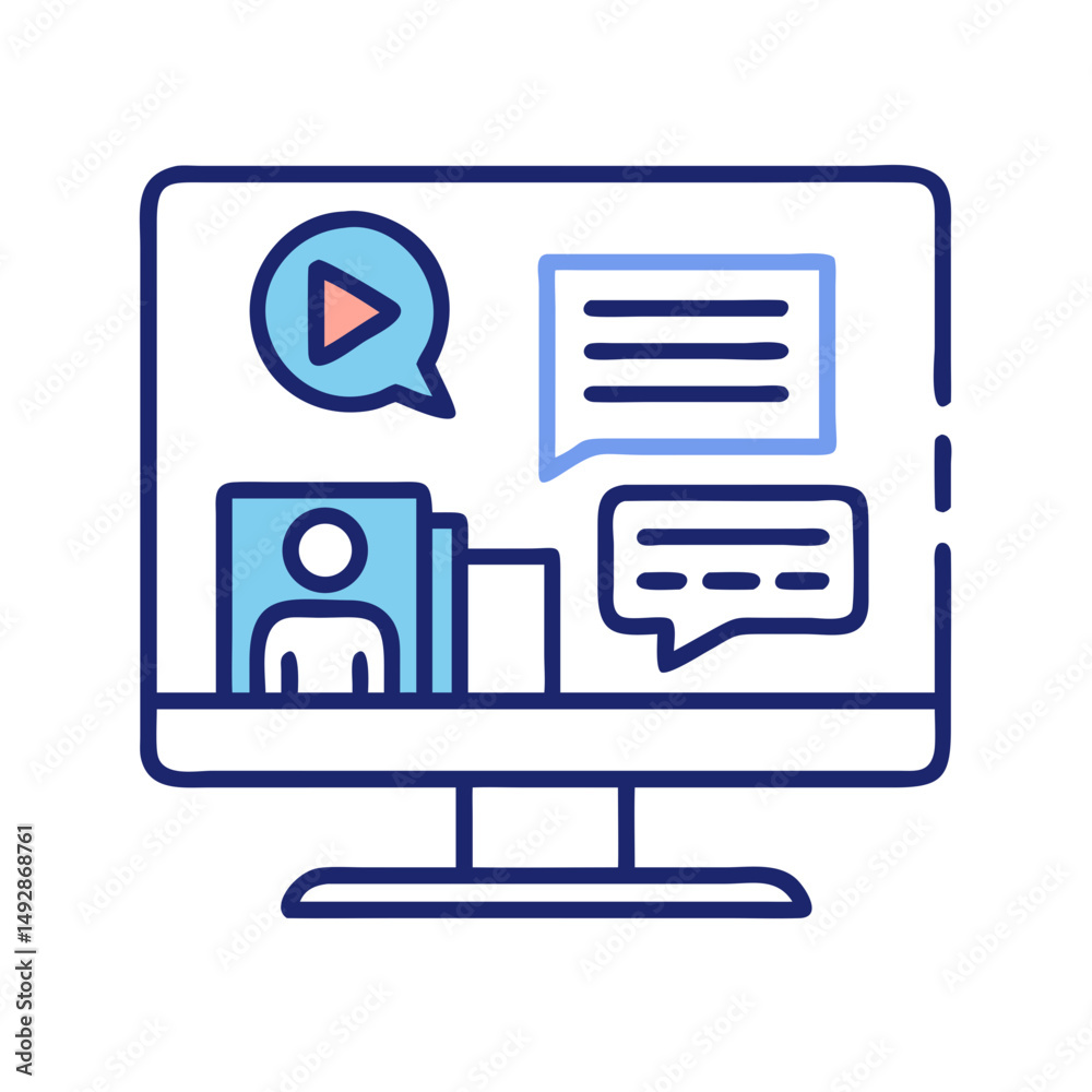 Poster computer screen displaying video call and messaging application