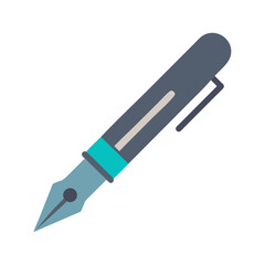 Flat illustration of a blue fountain pen on White