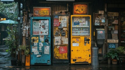 Vintage vending machines in alleyway