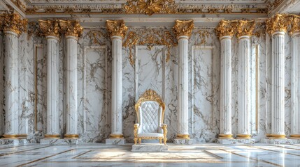 Grand, ornate hall with marble columns and golden embellishments