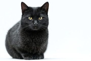 Sleek ebony feline exuding mysterious allure, embodying Halloween magic and National Cat Day, whispering secrets of ancient folklore