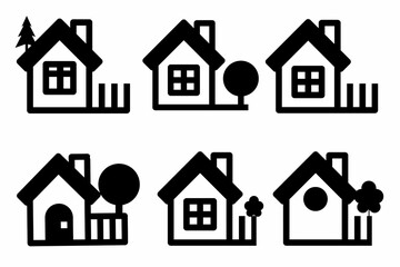 house icons set, farm house icon set, house silhouette on white background, set of farmhouses silhouette 