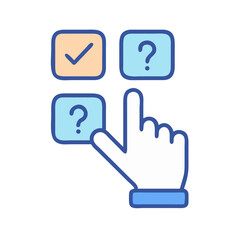 Hand selecting choice with questions and checkmark option