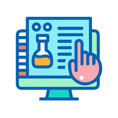 Online scientific research symbol on a blue computer screen