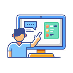 Online presentation displayed on computer screen with lecturer figure