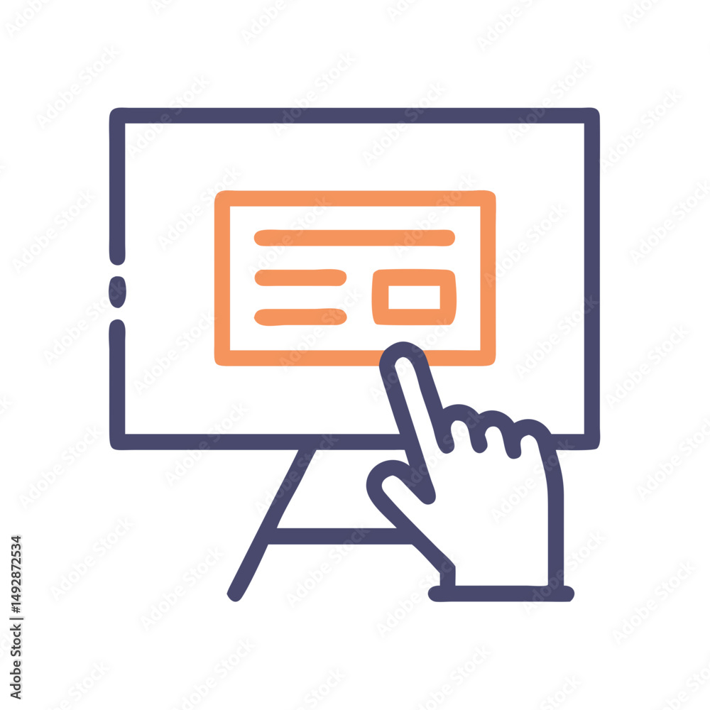 Poster hand selecting content on a computer screen interface