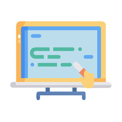 Illustration of whiteboard with presentation and hand pointer