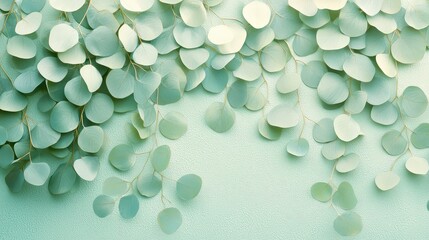 soothing pattern of eucalyptus leaves gently cascading on a pastel green background.