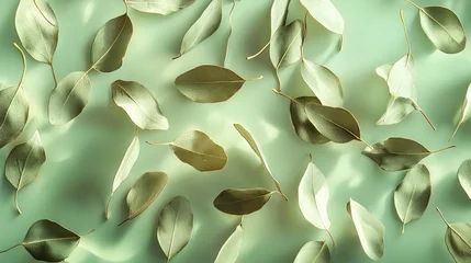 Ingelijste posters Ziekenhuis soothing pattern of eucalyptus leaves gently cascading on a pastel green background.  © Roun Sreylak