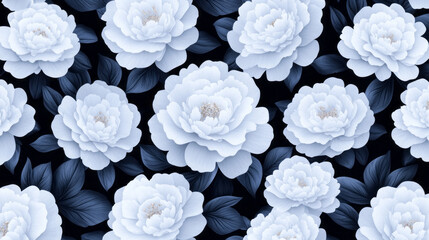 Fototapeta premium Graceful ivory peonies bloom in a midnight garden, embodying ethereal beauty; celebrate hanami under moonlit whispers