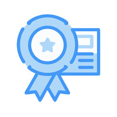Blue ribbon award badge and certificate design concept