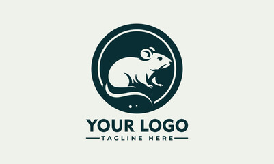 Stylized rat illustrated inside circular frame with curved water-like lines below feet. Animal concept
