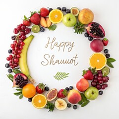 Colorful Fruit Wreath Celebrating a Joyful Shavuot Holiday