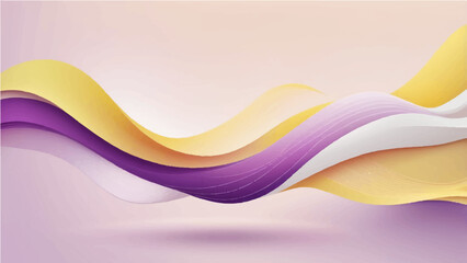 Colorful abstract waves with smooth curves and layered ribbon-like shapes, featuring a vibrant gradient palette of teal, white, yellow, purple, on a background. Vector style, clean edge