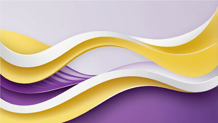 Colorful abstract waves with smooth curves and layered ribbon-like shapes, featuring a vibrant gradient palette of teal, white, yellow, purple, on a background. Vector style, clean edge