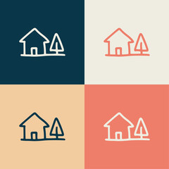 icône de maison et arbre en contours