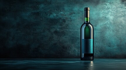 Wine bottle on dark teal background